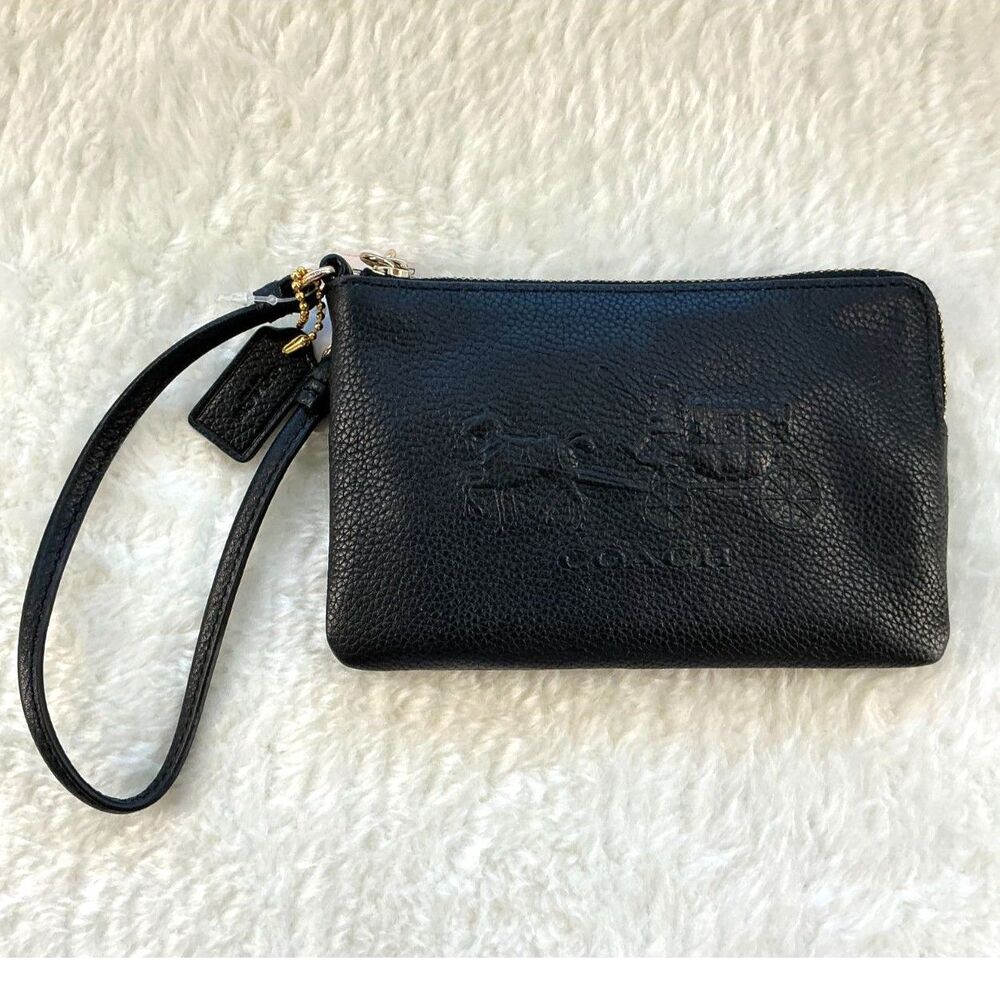 Coach Black Pebbled Leather Zip Wristlet Wallet NWT Horse & Carriage Gift 52500